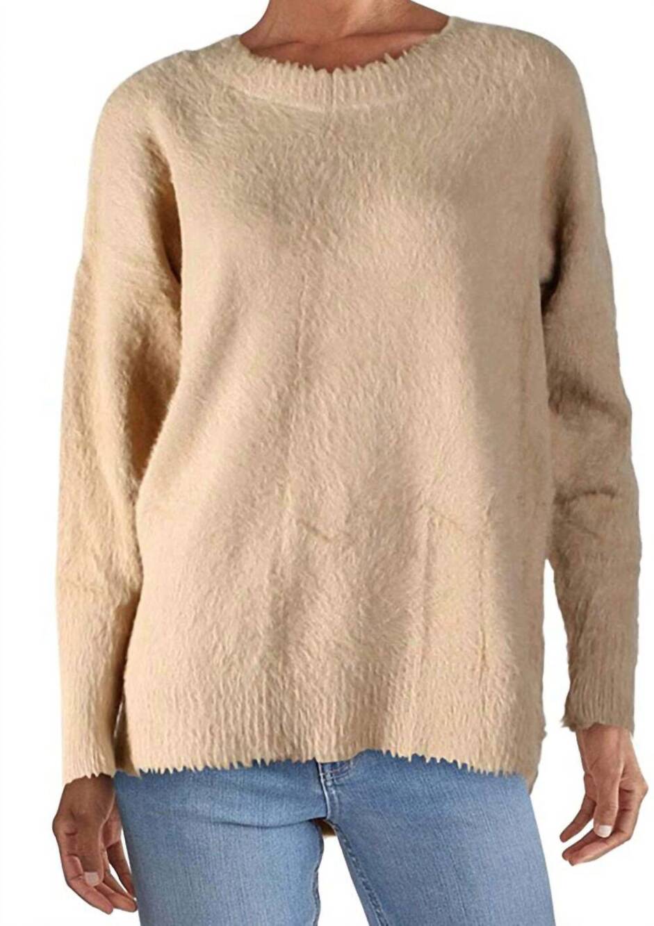 NEW CENTRAL PARK WEST colorblock ribbed trim sweater top in camel
